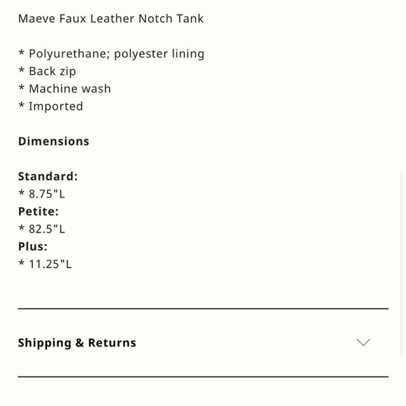 Maeve faux leather notch neck tank NWT - Picture 8 of 8